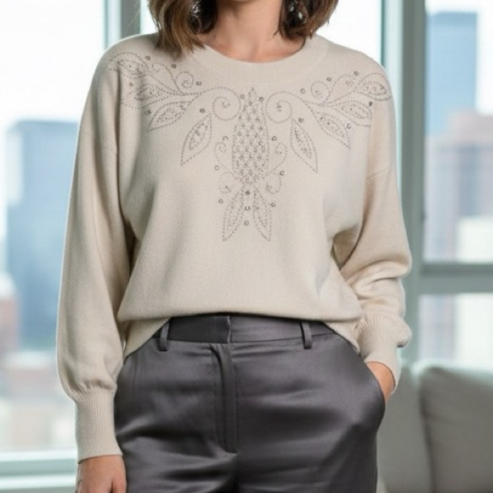 Milano Cream Sweater with Silver Embellishments